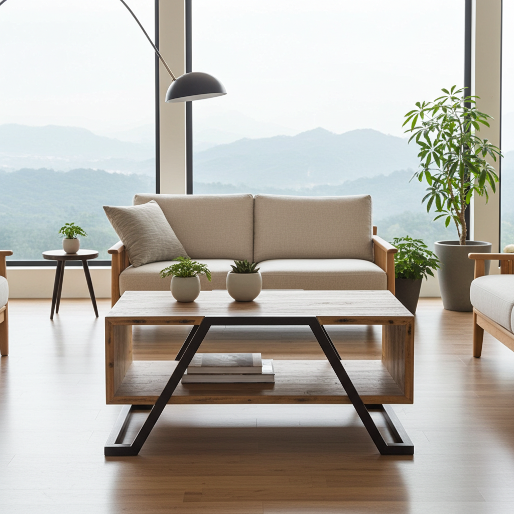 GMO Design Stolik kawowy dębowy NANO PROSTY– lite drewno i stal NANO - zdjęcie 2