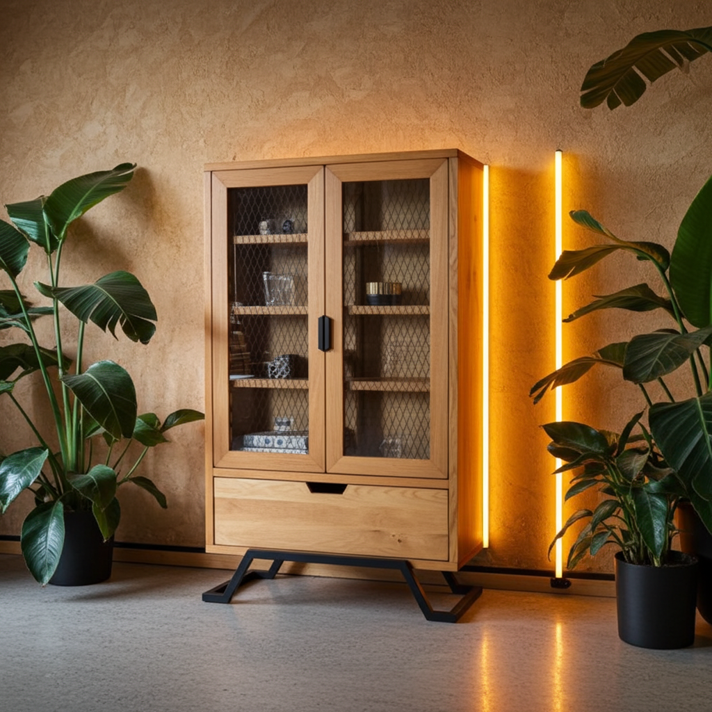 GMO Design Witryna szklana z drewnem dębowym NANO | Nowoczesna komoda do salonu NANO - zdjęcie 10