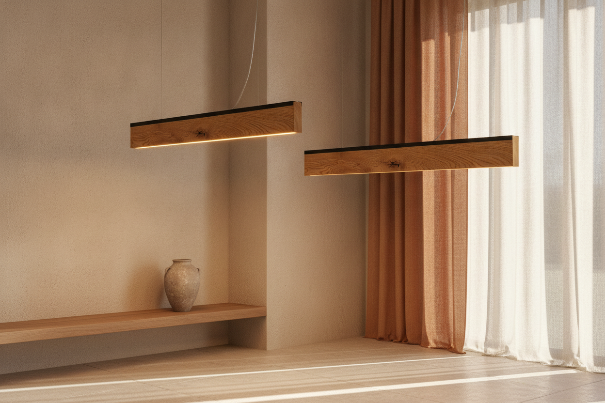 GMO Design Lampa RIFT - led wisząca liniowa z drewna dół/góra-dół na wymiar - zdjęcie 6