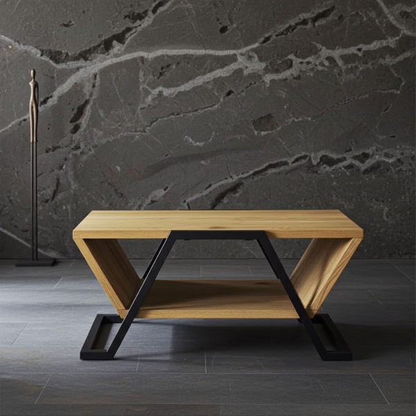 Stolik kawowy NANO Trapez – lite drewno i stal - NANO marki GMO Design